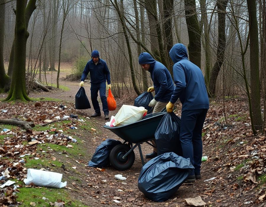 Ramassage des déchets dans les bois et abords d’une aire d’accueil à Grenoble