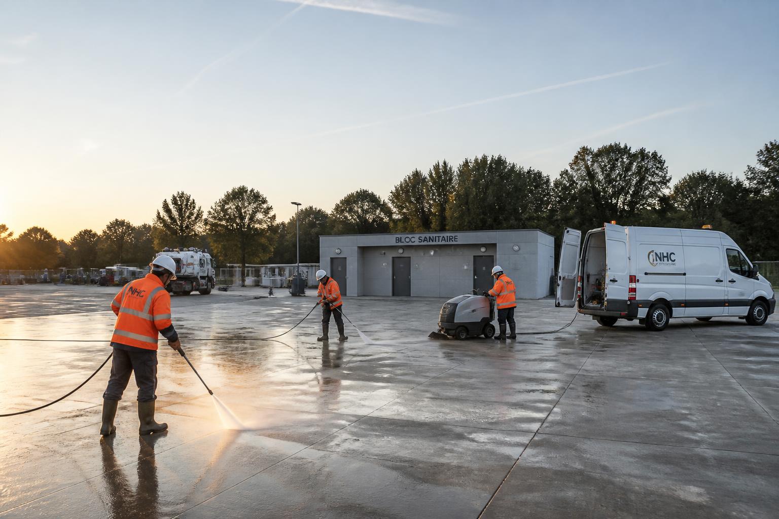 Équipe NHC en cours de nettoyage d'une aire de grand passage à Grenoble (38)